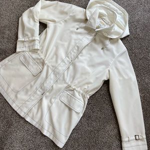 Talbots Women’s Large Ivory Blue Stitch Spring Jacket with Removable Hood